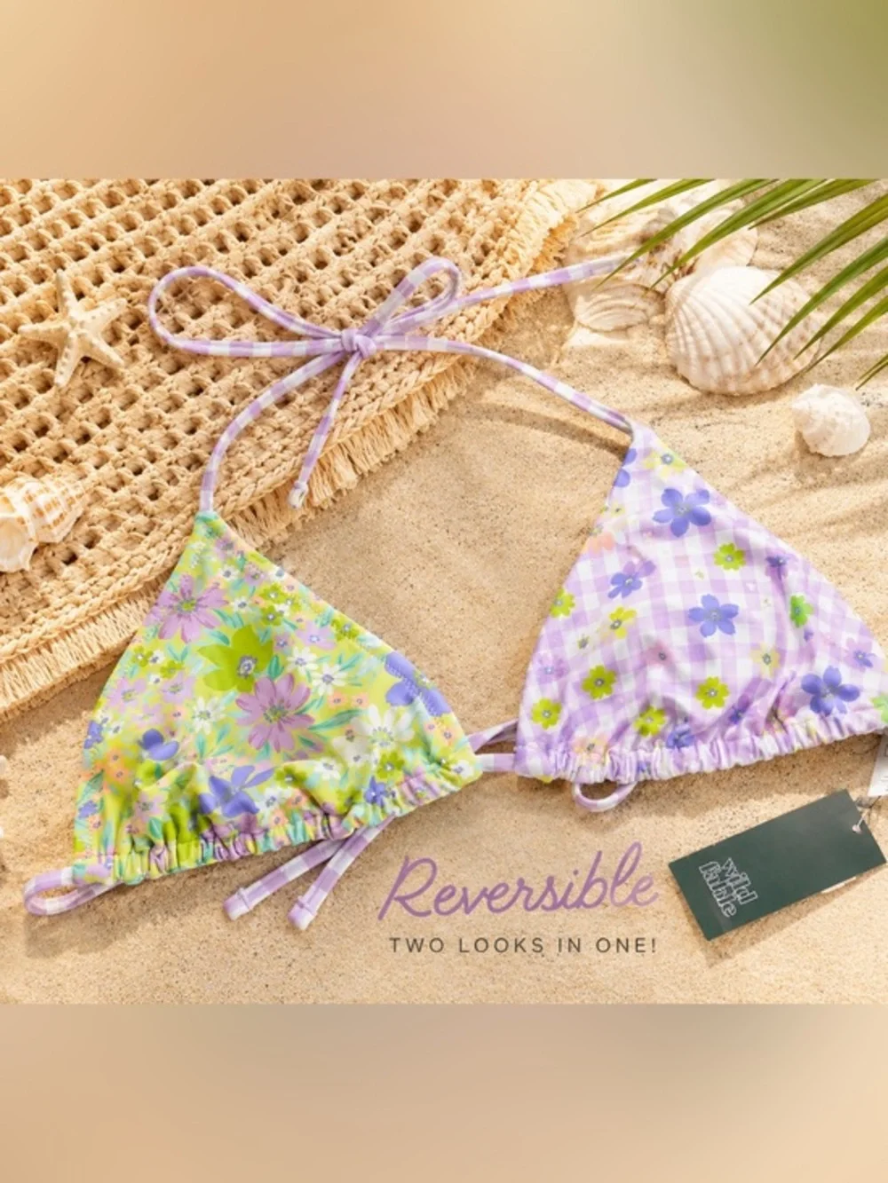 Wild Fable Reversible Floral Triangle Bikini Top NWT  Large